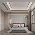 Modern Bedroom Interior Design With Bed Floral Pattern Wall Ceiling Lamp And Bedside Tables 3d model