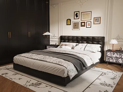 03 Bedroom French Bedroom Double Bed Wardrobe Nightstand 3d model