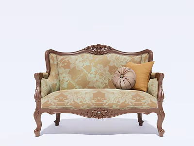 Classic Multi Person Sofa With Ornate Carved Wooden Frame Floral Pattern Upholstery And Decorative Pillows 3d model