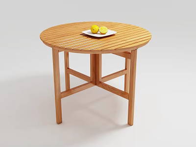Round Wooden Coffee Table With Striped Tabletop And Plate Of Lemons On Top 3d model