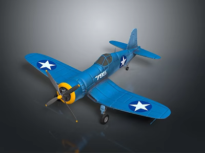 Detailed Blue Fighter Plane Model With White Stars And Number 7725 3d model