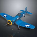 Detailed Blue Fighter Plane Model With White Stars And Number 7725