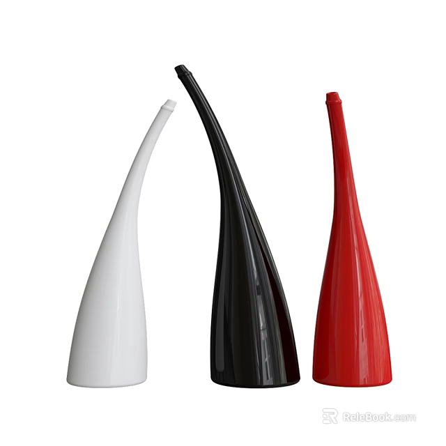 Sleek Tapered White Black Red Ceramic Decorative Ornament Set For Home Decor 3d model 