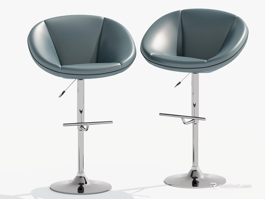 Modern Gray Bar Stools With Adjustable Height And Metal Base Round Seats 3d model 