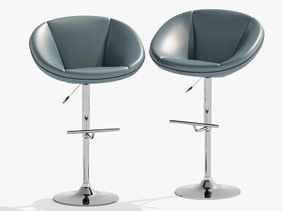 Modern Gray Bar Stools With Adjustable Height And Metal Base Round Seats 3d model