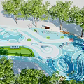 Outdoor Playground With Colorful Water Slides Green Lawn And Surrounding Trees Interactive Areas