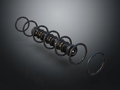 Detailed Mechanical Component With Metal Rings And Spiral Inner Structure Design 3d model
