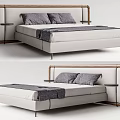 Modern Upholstered Double Bed With Wooden Frame Headboard Gray Pillows And Throw Blanket