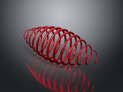 Shiny Red Spiral Spring Isolated On Dark Background With Reflection 3d model