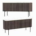 Modern Wooden Dresser with Vertical Stripes Marble Top and Black Slim Legs