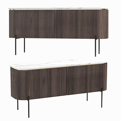 Modern Wooden Dresser with Vertical Stripes Marble Top and Black Slim Legs 3d model