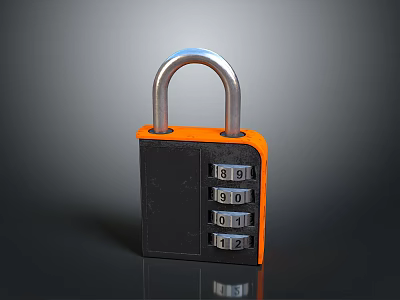 Orange Black Combination Lock With Metal Shackle Three Number Dials Showing 8 0 2 3d model