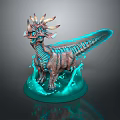 Detailed Fantasy Creature 3D Sculpture With Horned Head And Glowing Blue Liquid Base