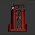 Vintage Red Fire Extinguisher With Pressure Gauge And Handle On Base Tray