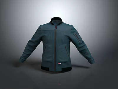 Dark Blue Casual Jacket With Zipper Front And Functional Side Pockets Design 3d model