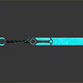 Turquoise Weapon 3D Model With Black Handle Long Blade And Shiny Reflection On Dark Background