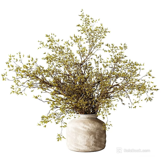 Elegant White Ceramic Vase With Green Foliage Branches For Home Decor 3d model