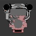 High Performance Engine Design With Red Cylinder Block Gray Components And Exhaust Pipes 3d model