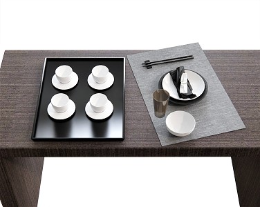 Modern Tableware Tea Set Tea Cup Teapot Firewood Coffee Table Dining Mat Tablecloth Tea Table 3d model