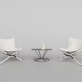 Modern Outdoor Folding Chairs And Round Table With White Fabric Seats And Metal Frame