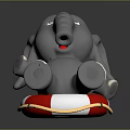 Gray Cartoon Elephant Toy Sitting on Red Lifebuoy With Smiling Face