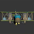 Colorful Cosmic Biplane Toy with Blue Green Design Wooden Parts and Cartoon Face for Kids