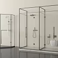 Modern Shower Head System in Glass Enclosure with Overhead and Handheld Sprayers and Black Frame