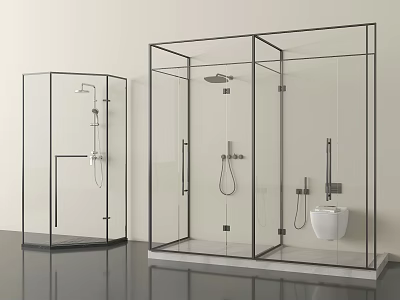Modern Shower Head System in Glass Enclosure with Overhead and Handheld Sprayers and Black Frame 3d model
