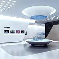 Modern Exhibition Hall Interior With Circular Display Platform Architectural Models And Technology Innovation Wall 3d model