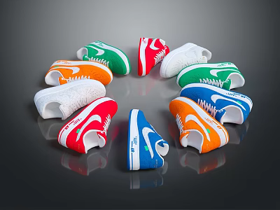 Colorful Casual Lace Up Sports Shoes With Red Green Blue Orange White Round 3d model