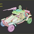 Off Road Military Vehicle With Mounted Machine Gun Radar Antenna And Large Wheels