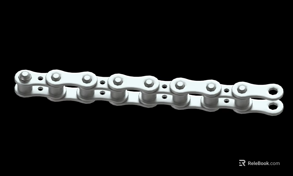 Industrial Strength Metal Roller Chain With Interlocking Links And Silver Finish 3d model 