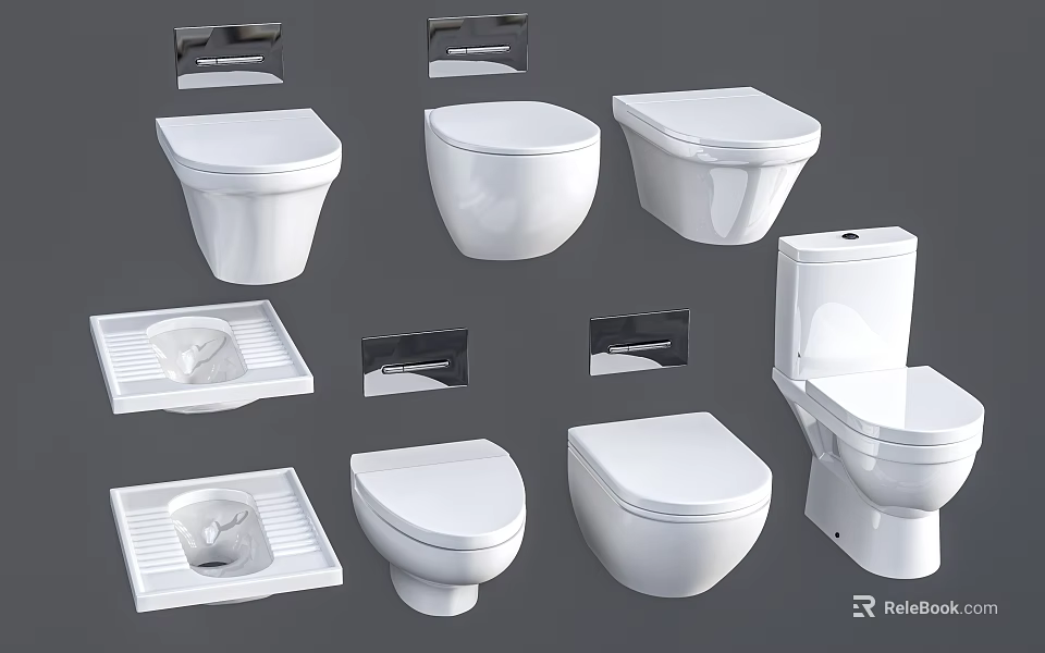 Modern Wall Hung And Floor Standing Toilet Designs With Flush Plates And Seats 3d model 