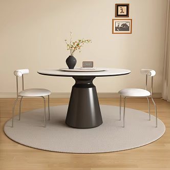 Middle Style Restaurant Round Dining Table and Chair 3d model