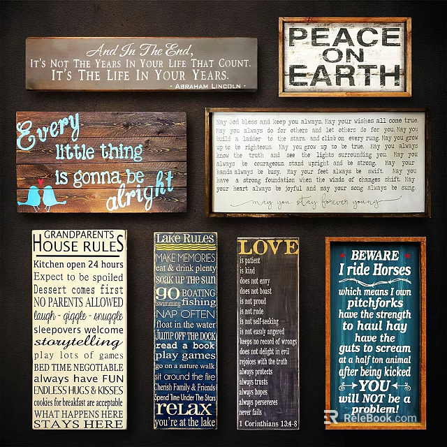 Decorative Signboards with Wooden and Chalkboard Designs Featuring Inspirational Quotes and Messages 3d model 
