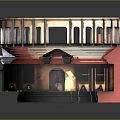 Detailed Round Architectural Model With Red Brown Exterior And Arched Windows