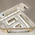 Modern Jewelry Store Interior With Golden Decor Glass Facade And Display Counters