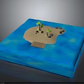 Miniature Architectural Model of Island with Sandy Beach Palm Trees Rocks and Wooden Steps