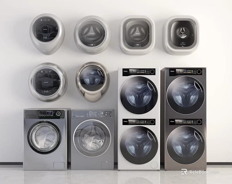 Modern Front Load Washing Machines With Sleek Design And Various Models 3d model 