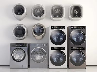 Modern Front Load Washing Machines With Sleek Design And Various Models 3d model