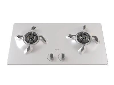 Modern Kitchen Gas Stove Appliance With Two Burners White Surface And Control Knobs 3d model