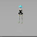 Anime Character With Cat Ears Turquoise Hair Black Dress White Thigh High Socks Green Shoes