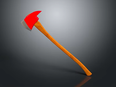 Red Bladed Axe Weapon With Wooden Handle And Metal Head Showing Reflection On Gray Background 3d model