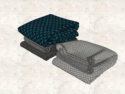 Dark Blue Polka Dot Towels Stacked With Gray Mesh Pattern Folded On Marble Surface 3d model
