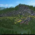 Scenic Mountain Landscape With Green Terraced Fields And Lush Forests Under Blue Sky