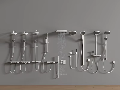 Various Modern Shower Head Systems Wall Mounted Bathroom Fixtures 3d model