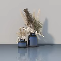 Elegant Casement Window With Blue Vases Dried Flowers And Gray Wall
