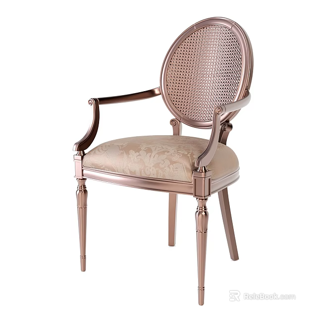Elegant Leisure Chair With Wicker Backrest Padded Seat And Metal Frame Decorative Details 3d model 