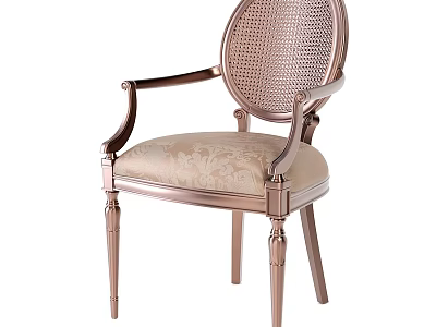 Elegant Leisure Chair With Wicker Backrest Padded Seat And Metal Frame Decorative Details 3d model