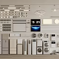 Various Types Of Modern Home Appliances Display Featuring Stylish Air Conditioners And Fans